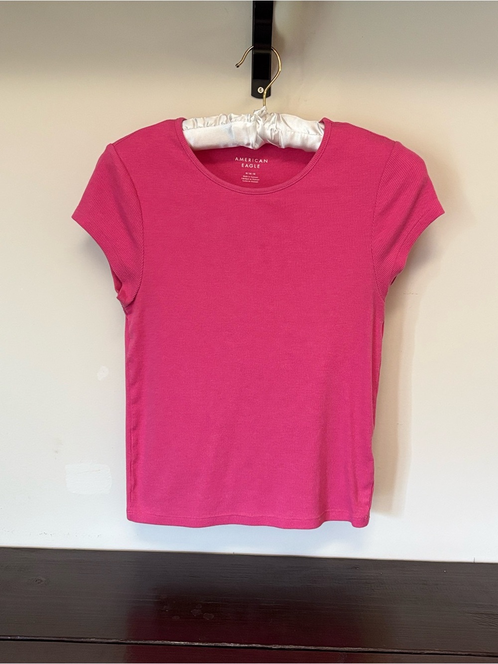 American Eagle Outfitters Fitted Pink Ribbed Short-Sleeve Top